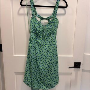 Astr Green Dress with Blue Floral Design